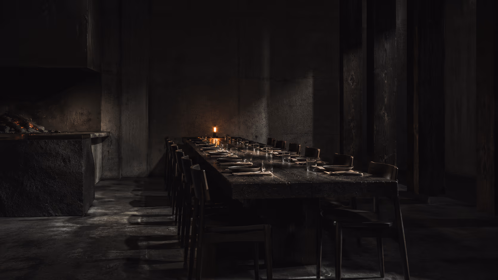 O salão da casa à noite