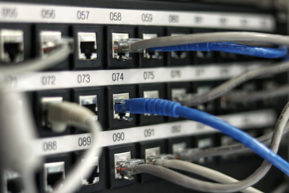 Network fiber-optic cabling close-up