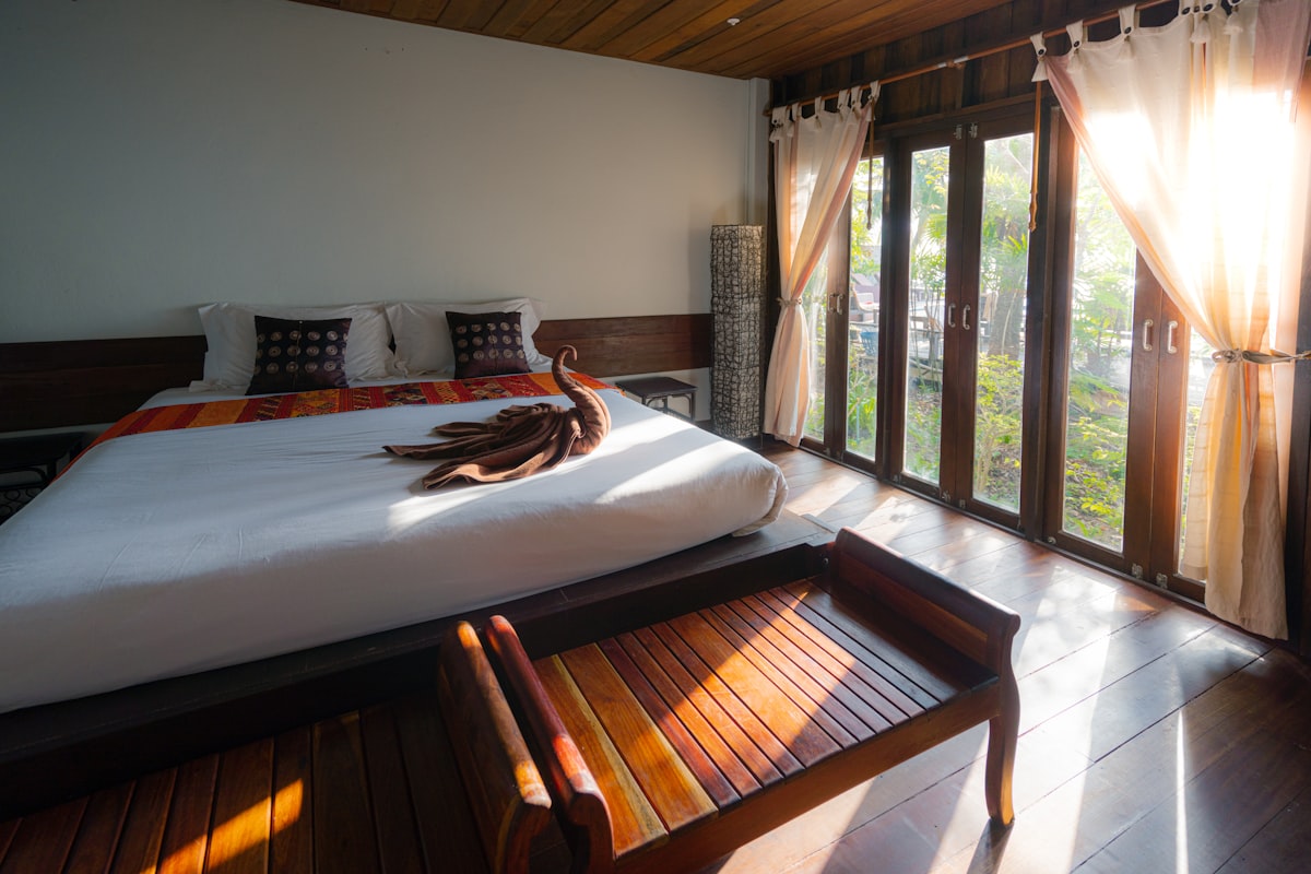 Serene lounge with natural materials and soft daylight